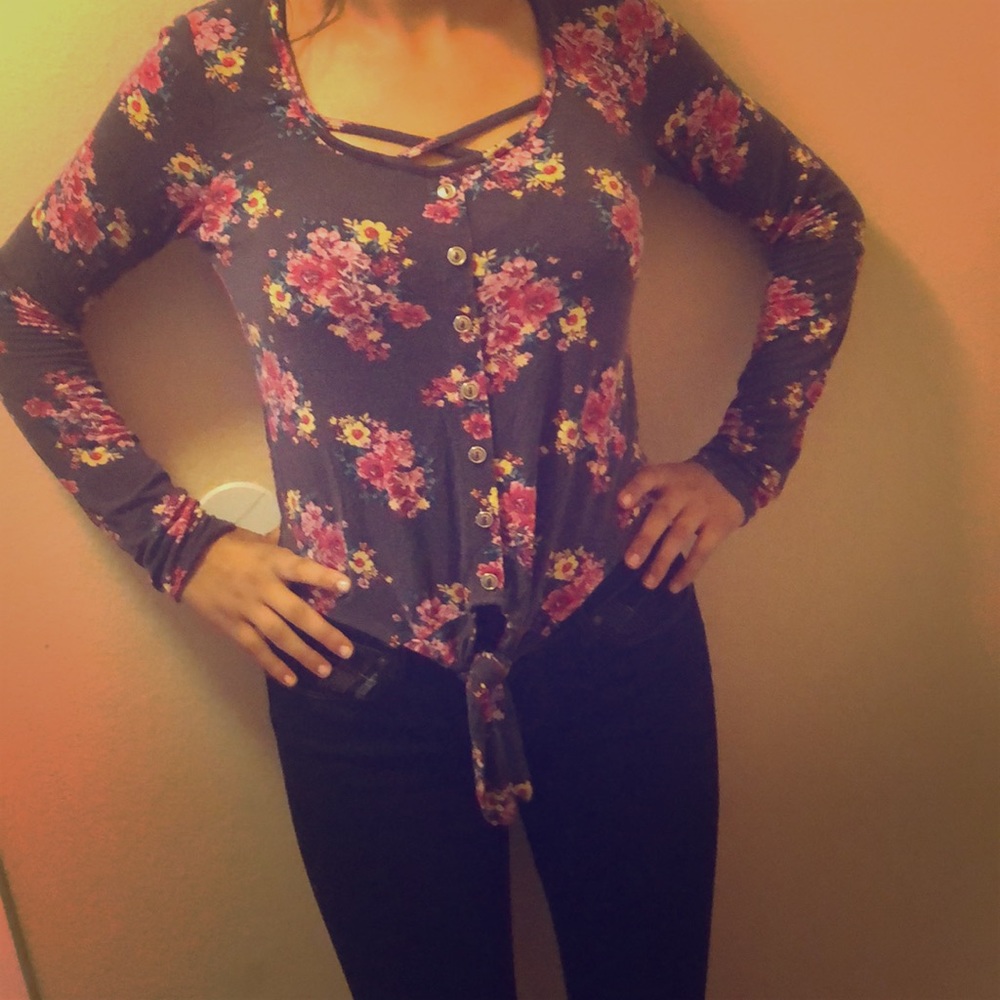 Long Sleeve Top With Flowers